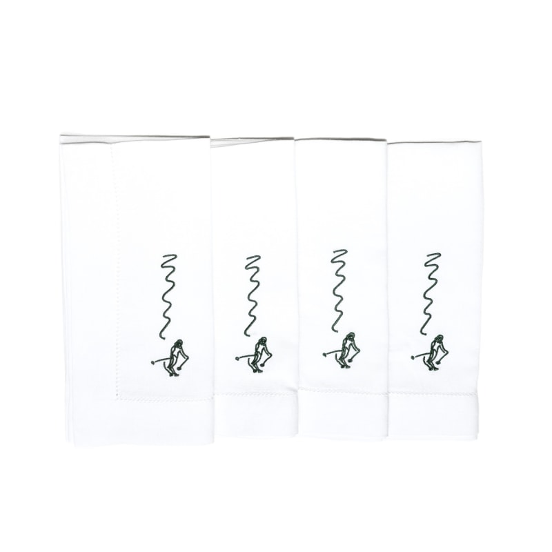 Thumbnail of Skiers Embroidered Napkin, Set Of 4, In Dark Green image