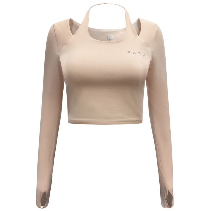 Thumbnail of Nude Long Sleeve Cropped Gym Top With In Built Sports Bra image