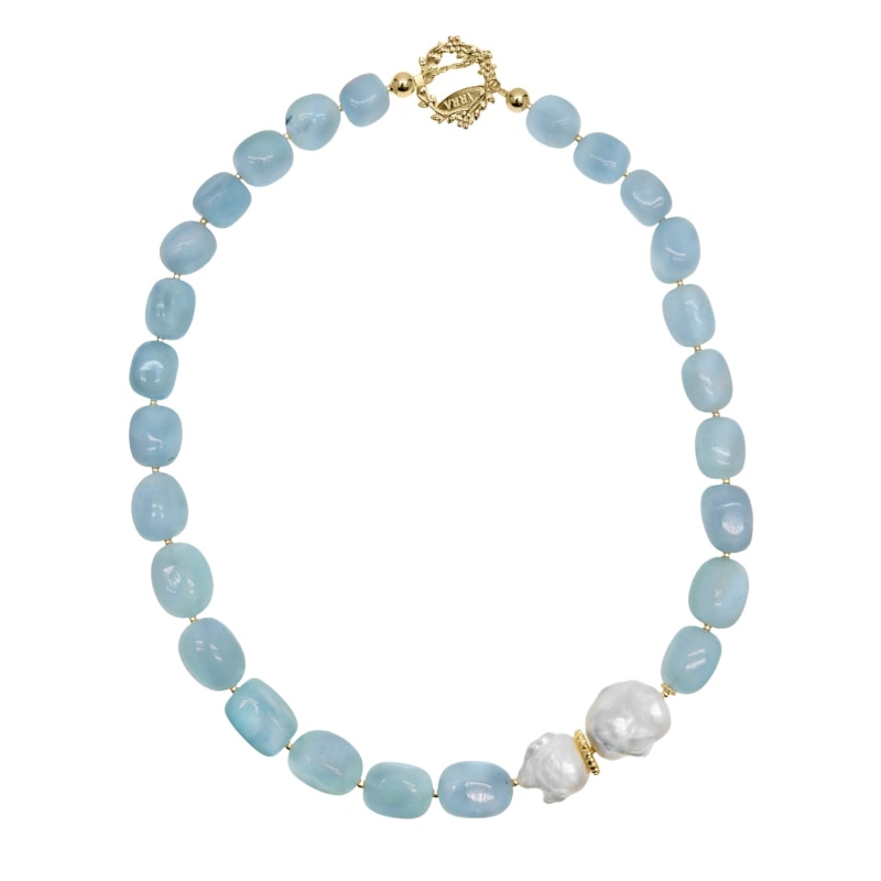 Thumbnail of Nugget Aquamarine With Natural Baroque Pearls Necklace image