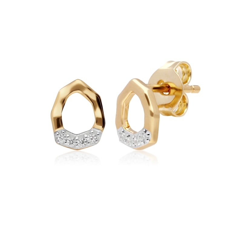 Diamond Asymmetrical Stud Earrings In 9ct Yellow Gold Gemondo Wolf Badger