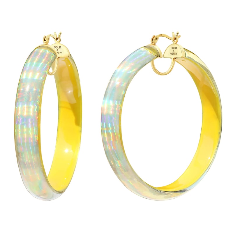 Thumbnail of Large Lucite Iridescent Hoops In Yellow image