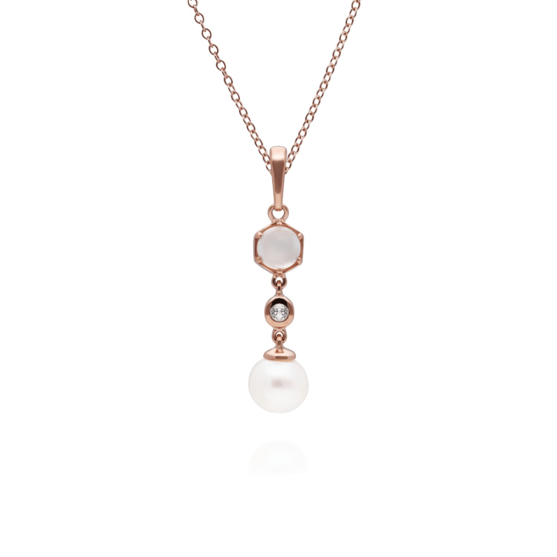 Thumbnail of Modern Pearl, Moonstone & Topaz Drop Pendant In Rose Gold Plated Silver image