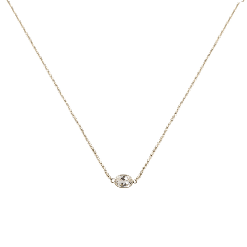 Thumbnail of Single Stone Bezel Set White Topaz Necklace In 14 Karat White Gold image