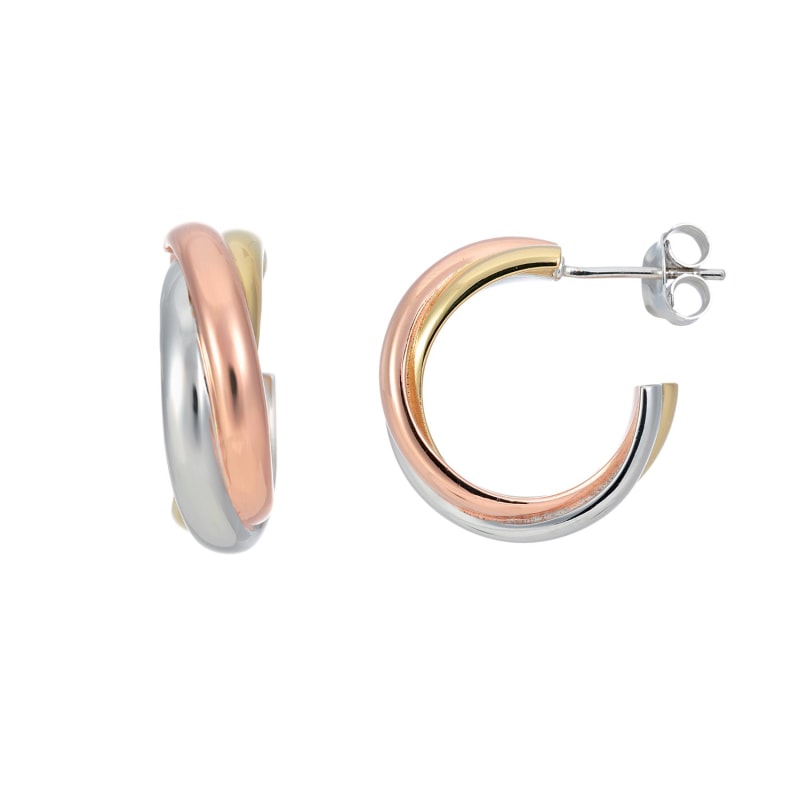 Thumbnail of Knightsbridge Three Colour Gold Vermeil Triple Hoop Earrings image