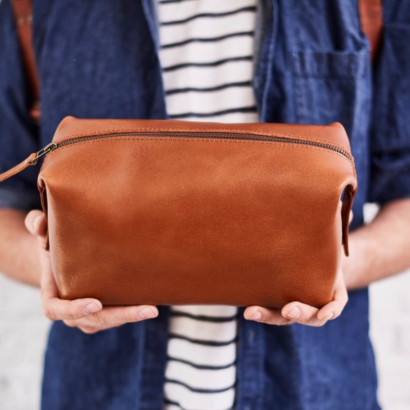 Thumbnail of Deluxe Tan Leather Wash Bag image