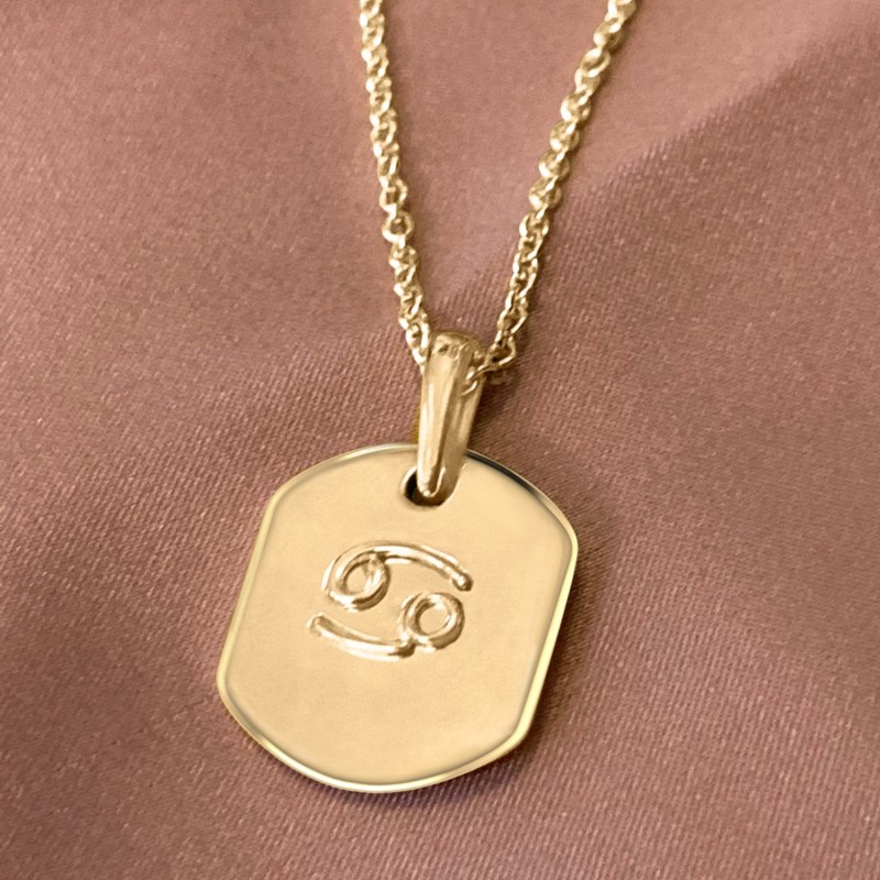 Thumbnail of Cancer Crab Constellation Tag Pendant Necklace In 14 Kt Yellow Gold Vermeil image