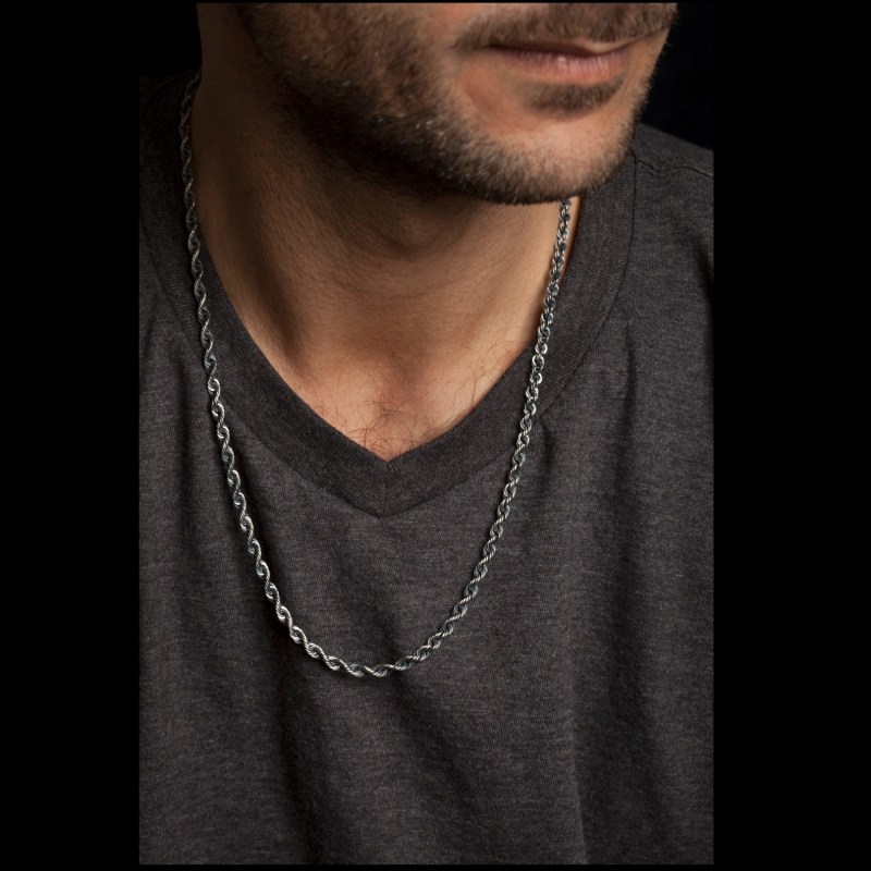 Mens Silver Rope Chain Necklace by Tomerm Jewelry