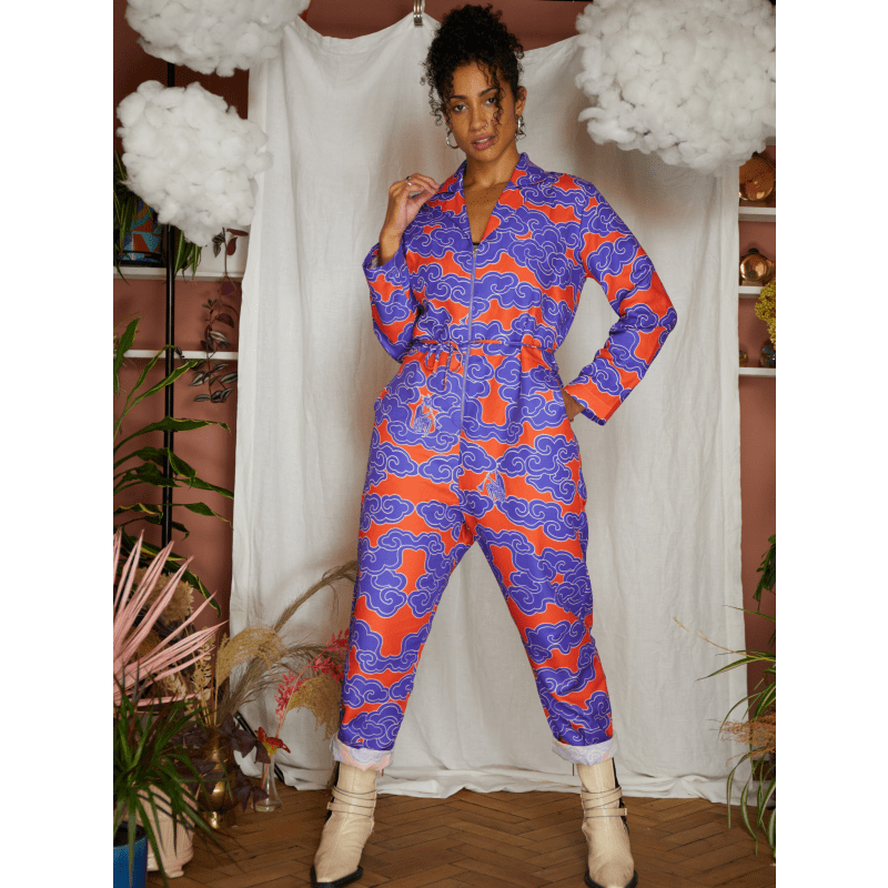 Organic Cotton & Linen Indigo Clouds Zip Jumpsuit Boilersuit