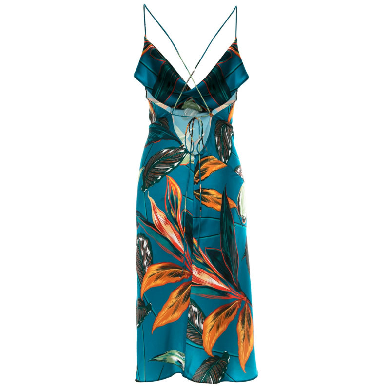 Thumbnail of Costa Rica Cowl Neck Satin Midi Printed Dress image