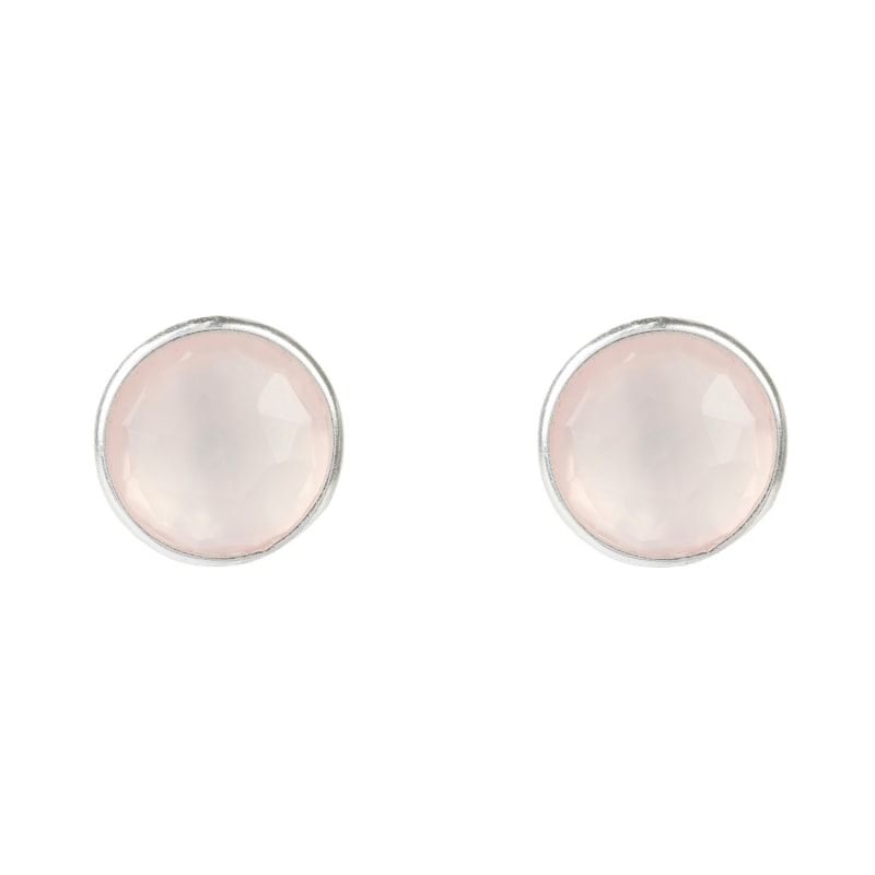 Thumbnail of Medium Circle Stud Earrings Silver Rose Quartz image