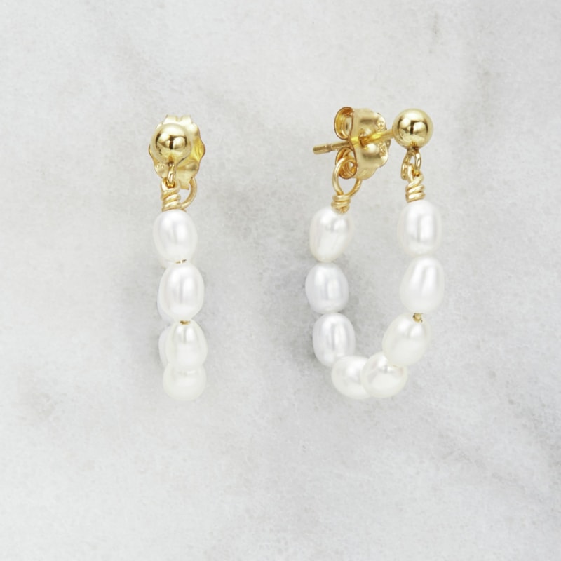 Thumbnail of Gold Seed Pearl Hoop Earrings image