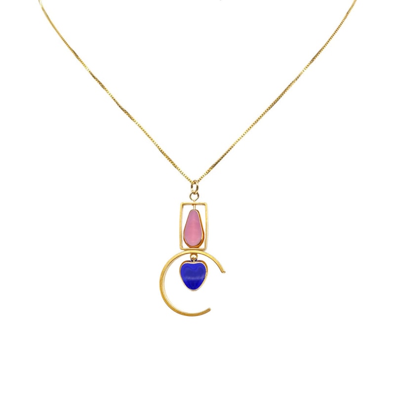 Thumbnail of Blue Heart And Pink Pentagon Art Deco Necklace image