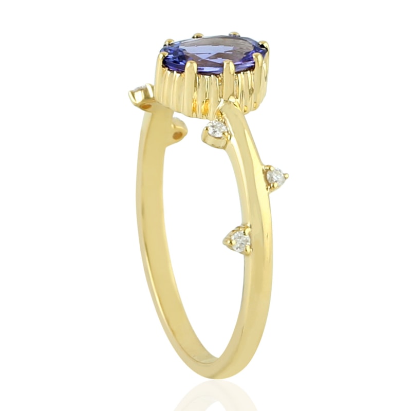 Thumbnail of 18K Solid Yellow Gold In Prong Set Oval Cut Tanzanite & Diamond Stacking Ring image