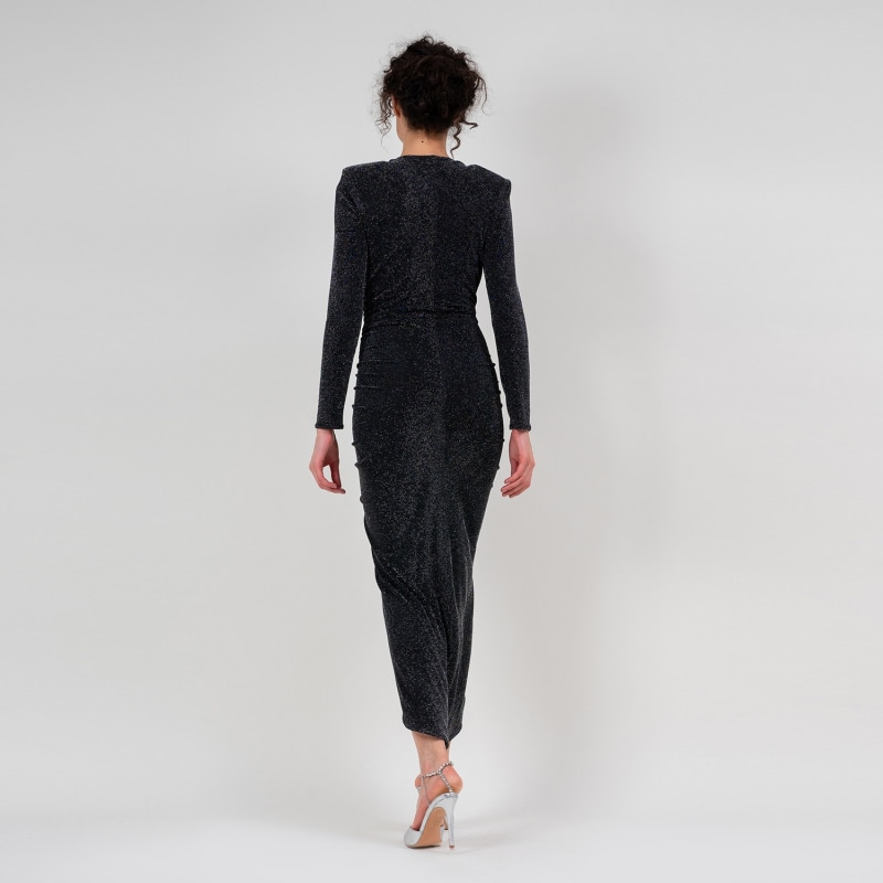 Thumbnail of Black Maxi Dress With Silver Inserts And Ruffle image