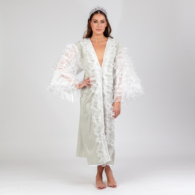 Thumbnail of Bijou - Silver Shimmery Lurex Robe With White Frilly Chiffon image