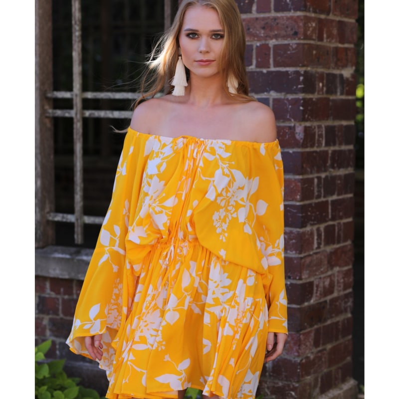 Thumbnail of Bahamas Off Shoulder Floral Yellow Dress image