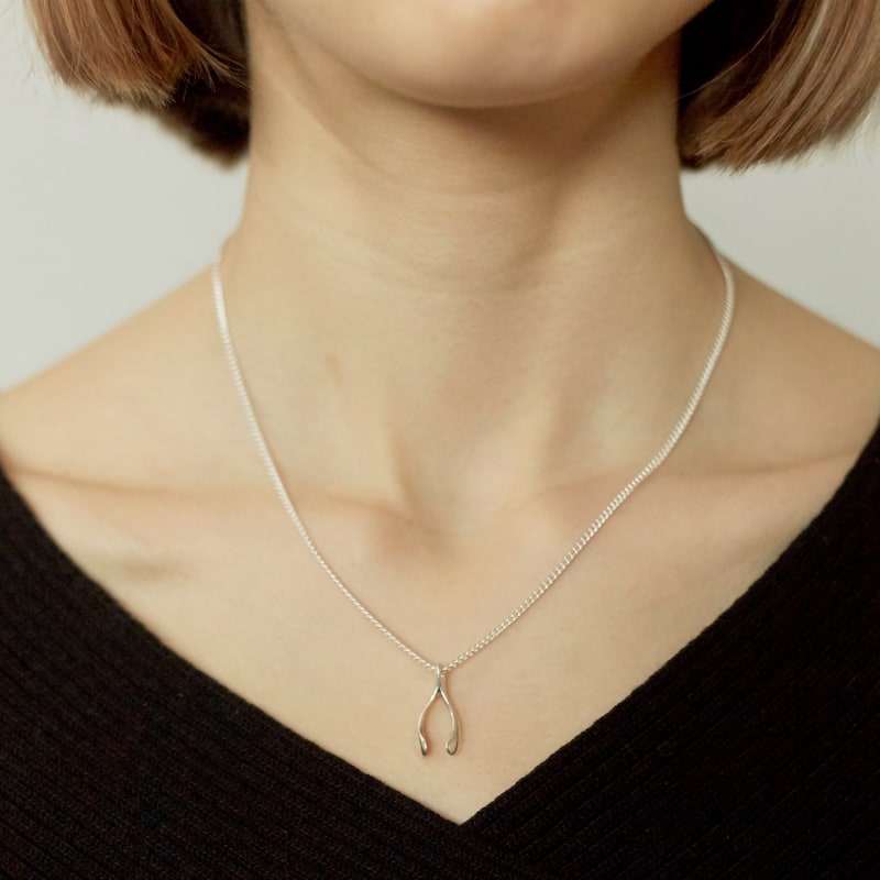 Thumbnail of Tiny Sterling Silver Wishbone Necklace image