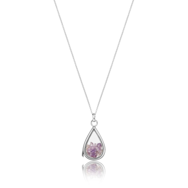 Thumbnail of Sterling Silver Amethyst Birthstone Teardrop Locket image