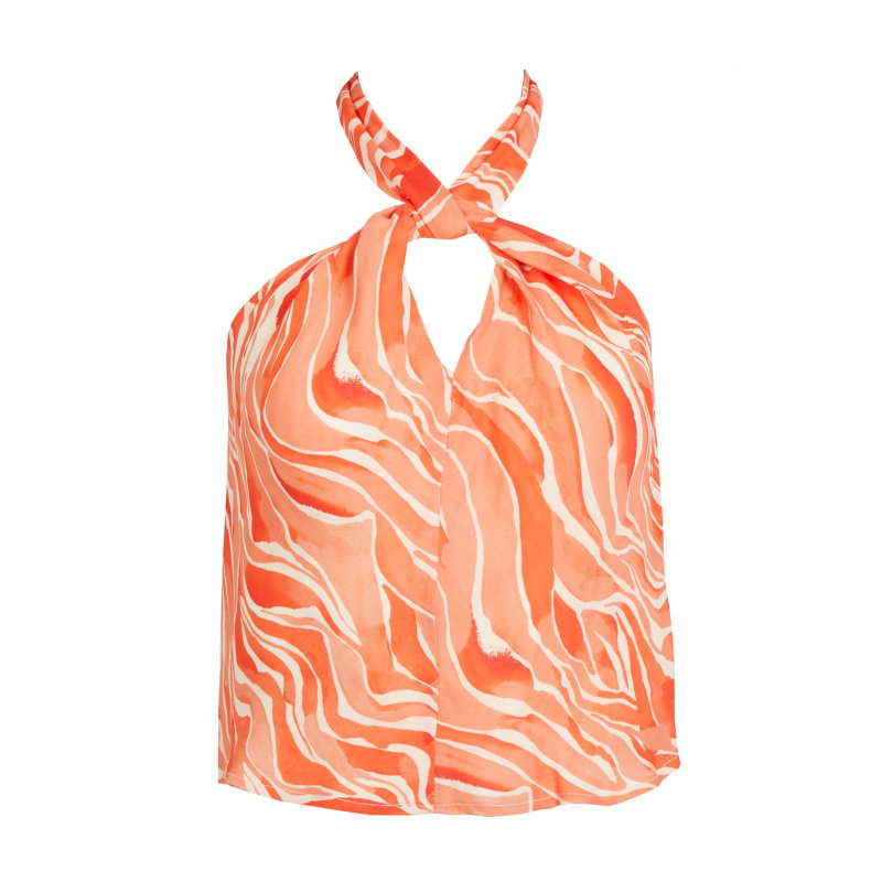 Thumbnail of The Alice Halter Scarf Tie Cami Top In Orange Waves image