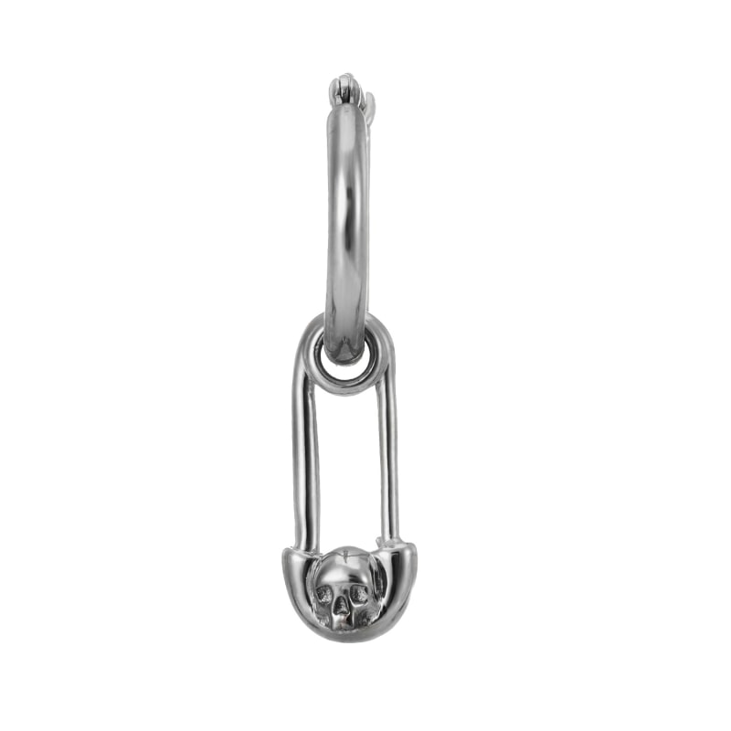 Thumbnail of Skull Safety Pin Hoop Earring In Silver image