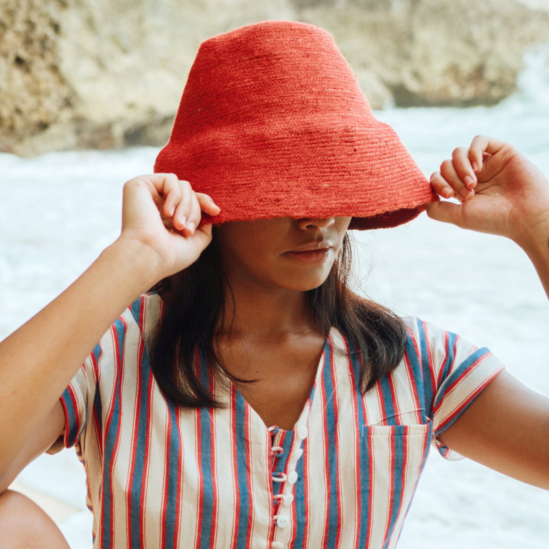 Thumbnail of Naomi Jute Bucket Hat In Red image