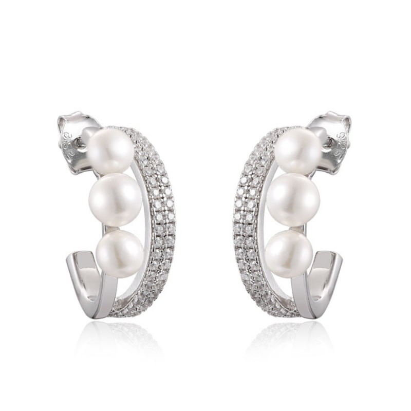 Thumbnail of Dazzle Semi Hoop Earrings With Pearls And Zirconia image