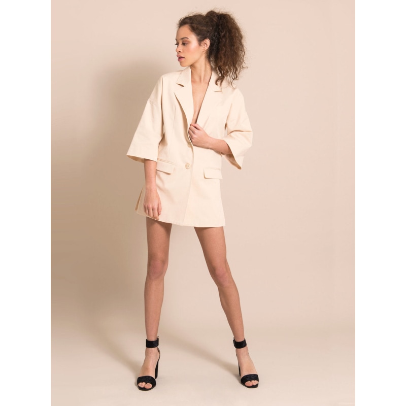 Thumbnail of Long Blazer With Bell Sleeves, Upcycled Cotton, In Light Beige image