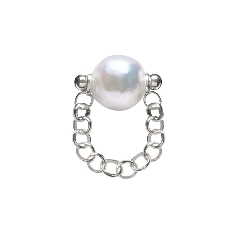 Thumbnail of Auria White Pearl Chain Ring - Silver image