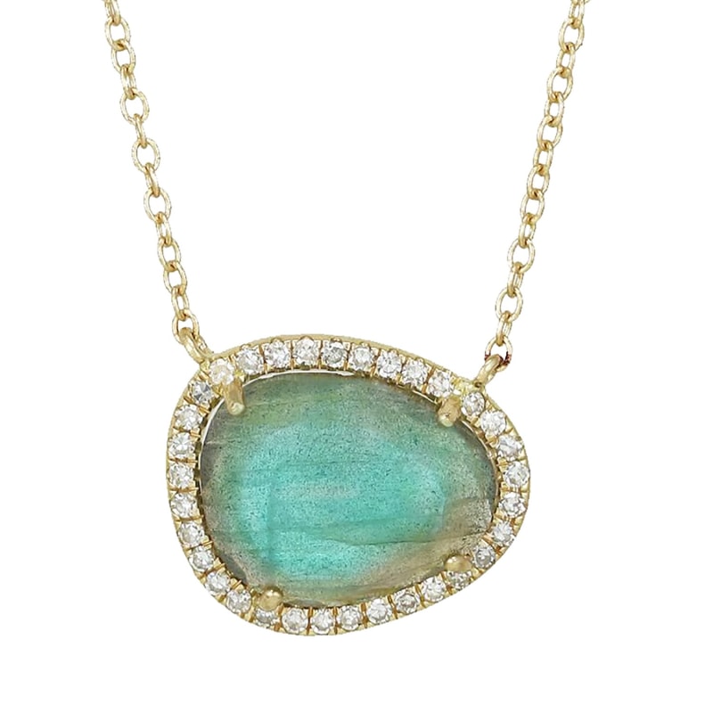 Labradorite Marquise Lariat Necklace 14K Yellow Gold