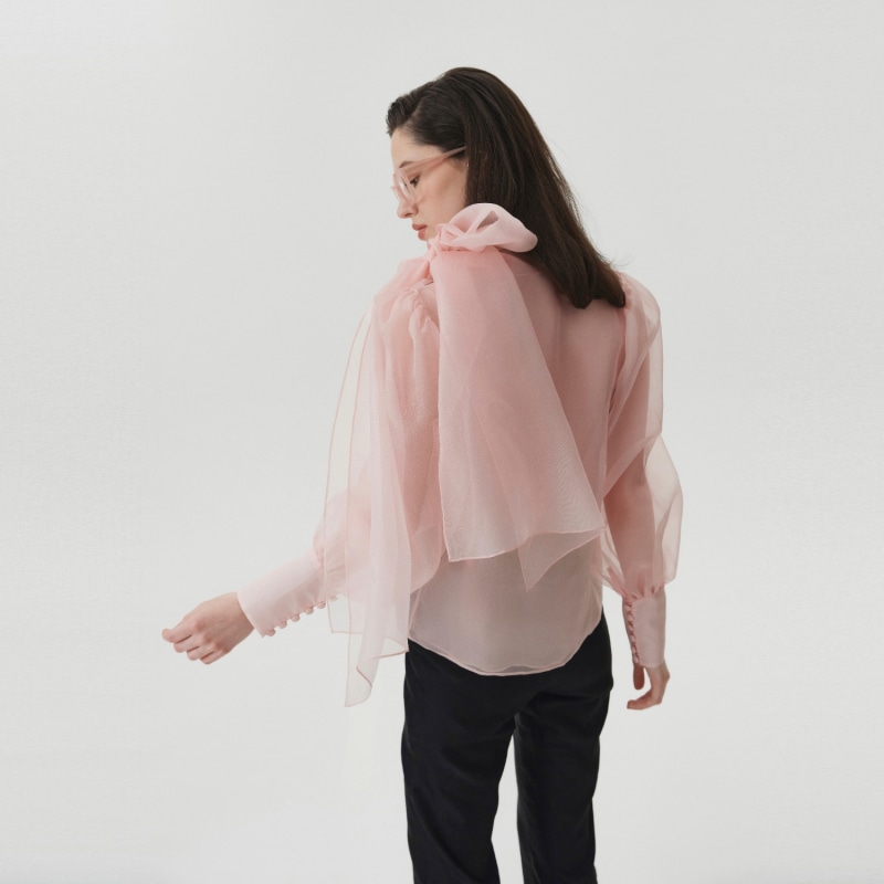 Thumbnail of Sheer Pink Organza Silk Blouse image