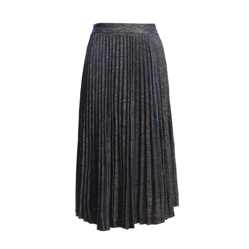 Women s Knee Length Shiny Pleated Skirt Blue Large Smart and Joy