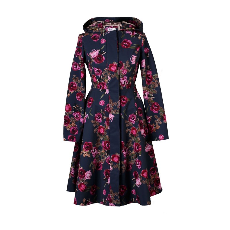 Fitted Flared Women s Coat With Hood Misty Rose by RainSisters