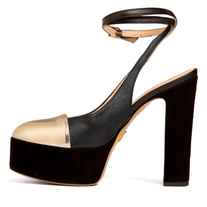 Odessa Black Leather Comfortable Elegant Evening Platform Chunky Heel ...