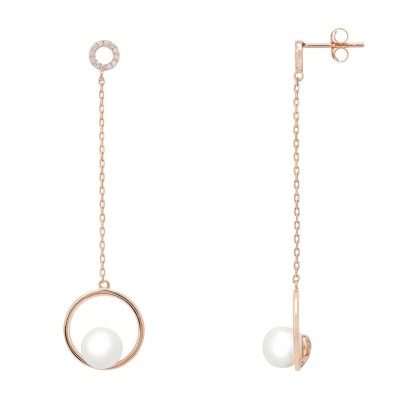 Thumbnail of Pearl In Halo Long Chain Drop Earrings Rosegold image