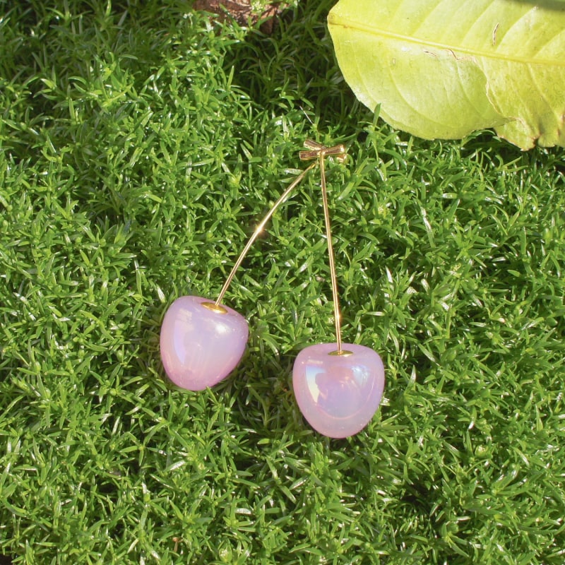 Thumbnail of Iridescent Cherry Drop Earrings in Lilac with Sterling Silver Stems image