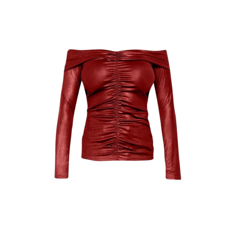 Women's clothing fashion tops, My little red top froufrou collar