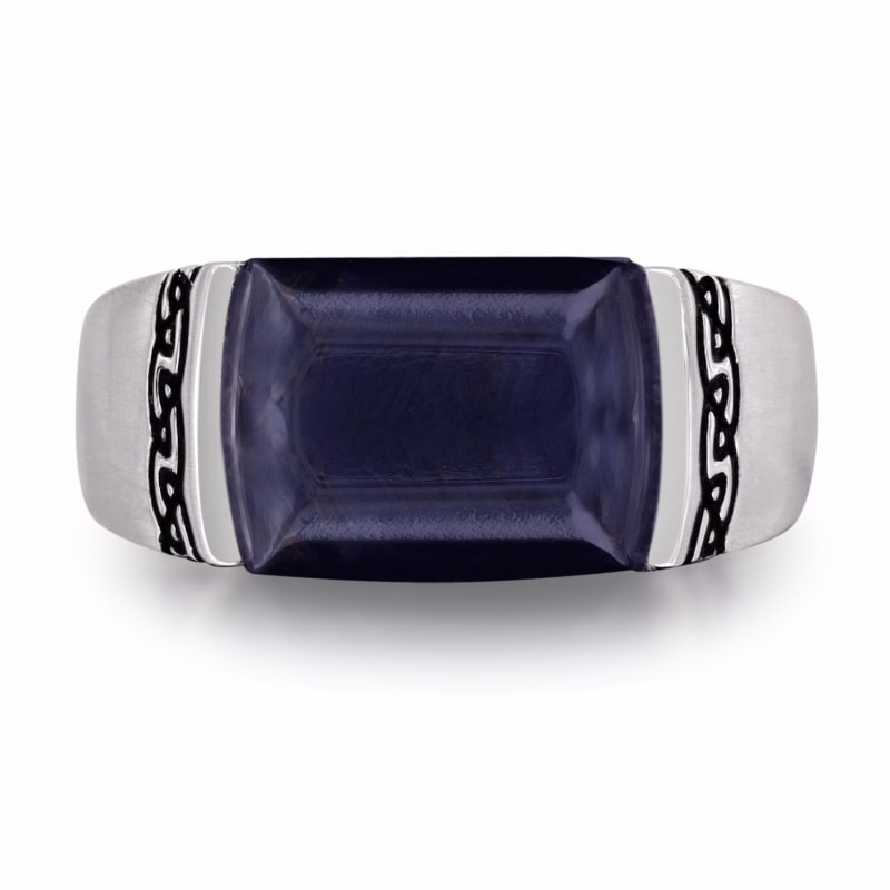 Thumbnail of Blue Pietersite Celtic Stone Signet Ring In Sterling Silver With Enamel image