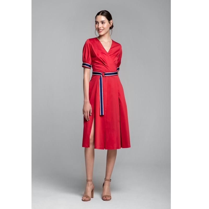 Thumbnail of Jennifer Flared Cotton Poplin Dress With Slits In Red image