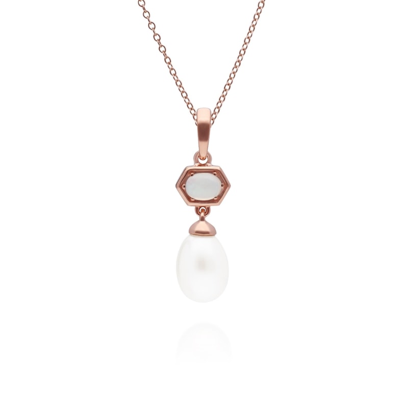 Thumbnail of Modern Pearl & Opal Pendant In Rose Gold Plated Silver image