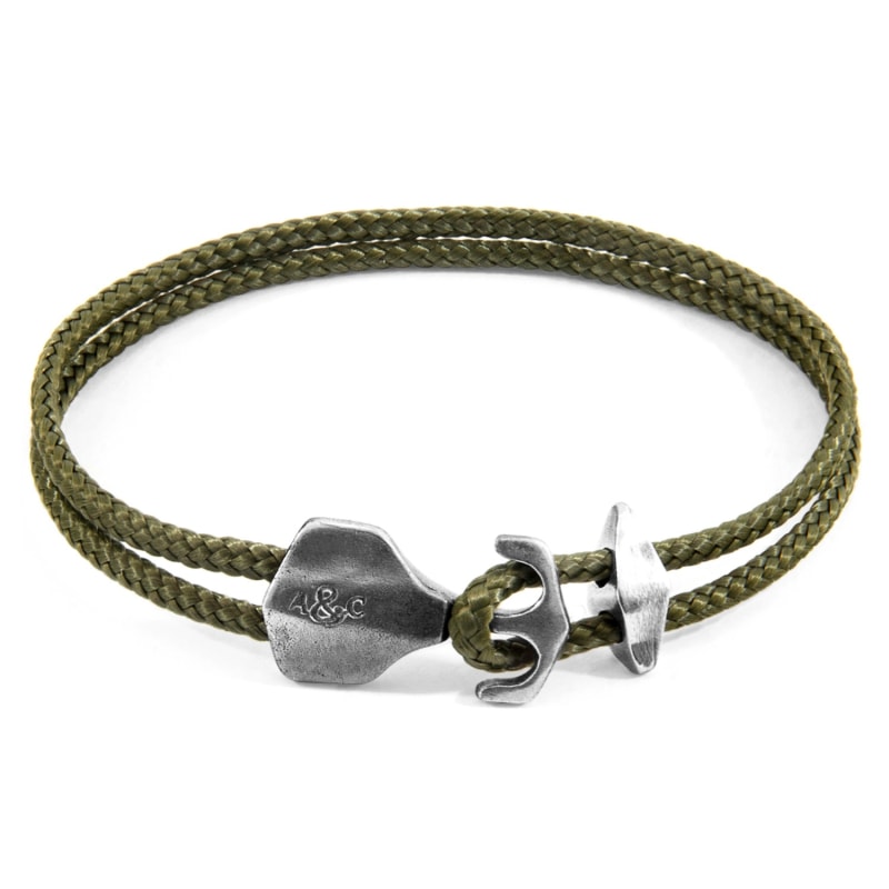 Thumbnail of Khaki Green Delta Anchor Silver & Rope Bracelet image