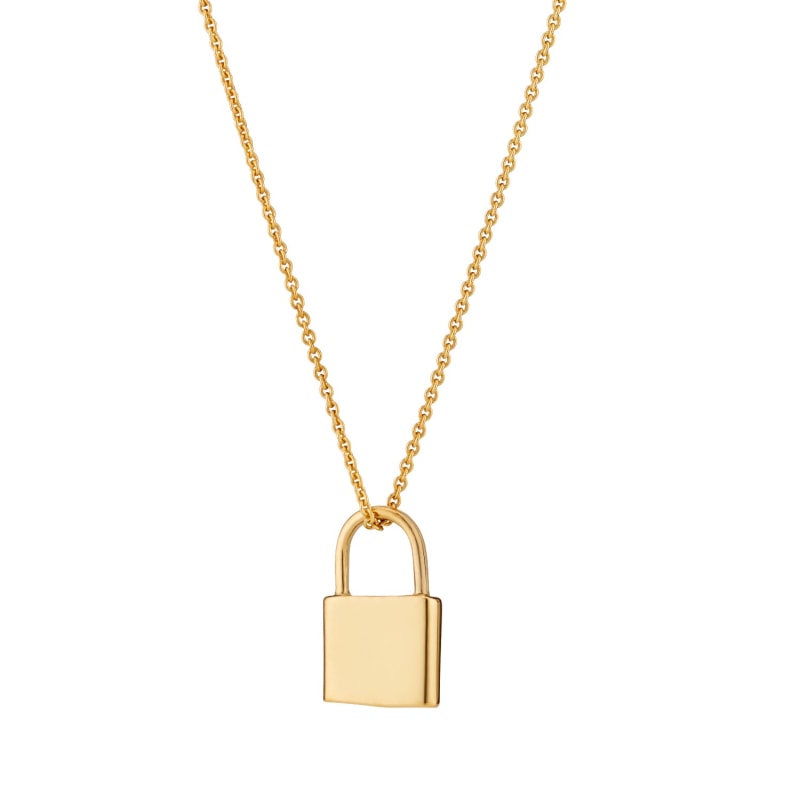 Yellow Gold Plated Padlock Charm Necklace by Posh Totty Designs
