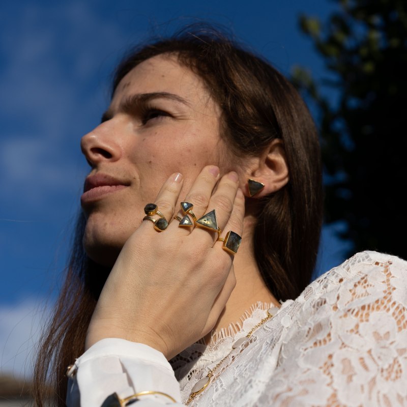 Thumbnail of Labradorite Triangle Direction Gold Vermeil Adjustable Gemstone Ring image