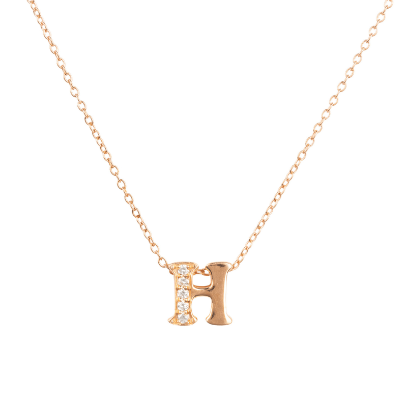 Thumbnail of Diamond Initial Letter Pendant Necklace Rose Gold H image