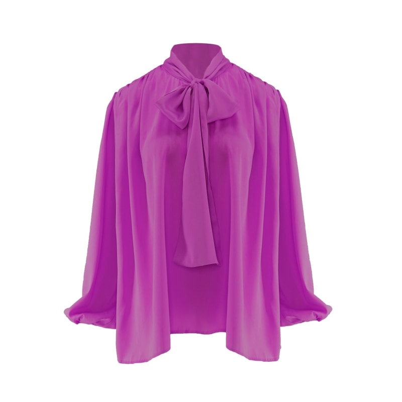 Thumbnail of Purple Blouse With Draped Shoulders & Bow Ribbon image