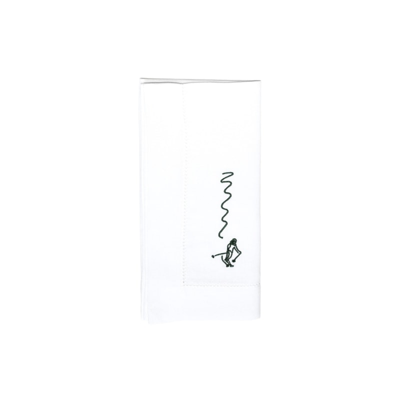 Thumbnail of Skiers Single Embroidered Napkin, Dark Green image