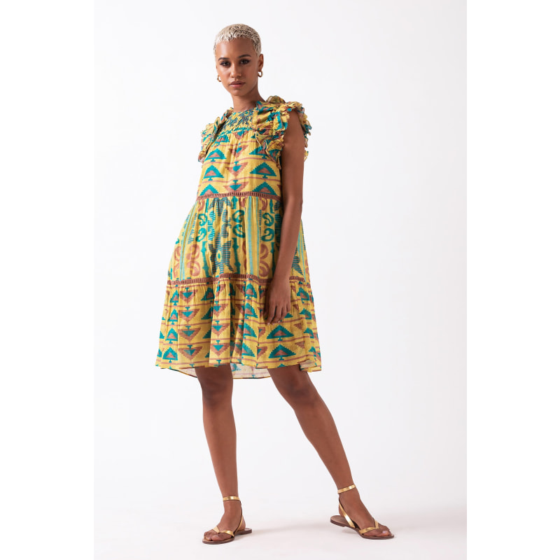 Thumbnail of Olga -Mustard Mini Dress With Flutter Sleeve image