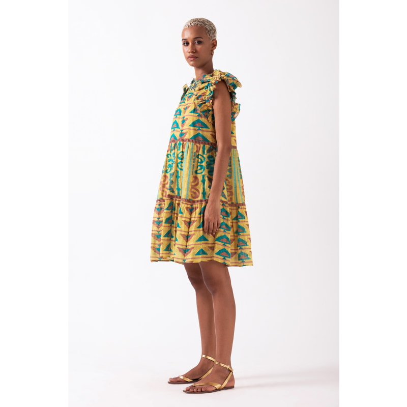 Thumbnail of Olga -Mustard Mini Dress With Flutter Sleeve image