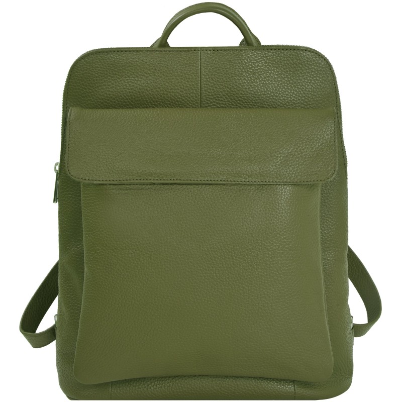 Olive Green Leather Flap Pocket Backpack by Brix Bailey