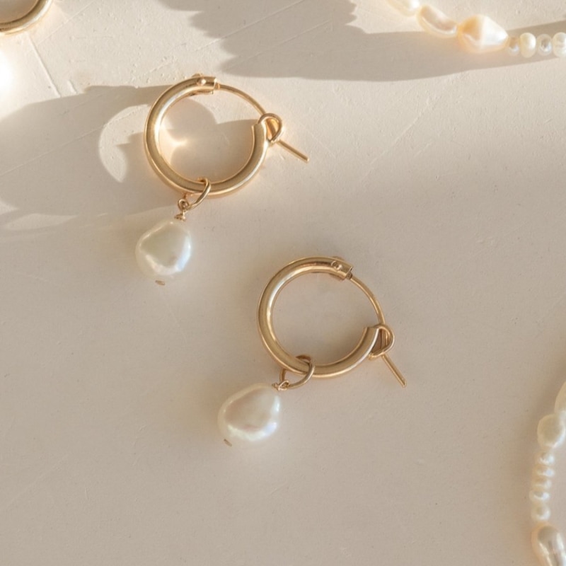 Thumbnail of Olivia Pearl Gold Hoops image