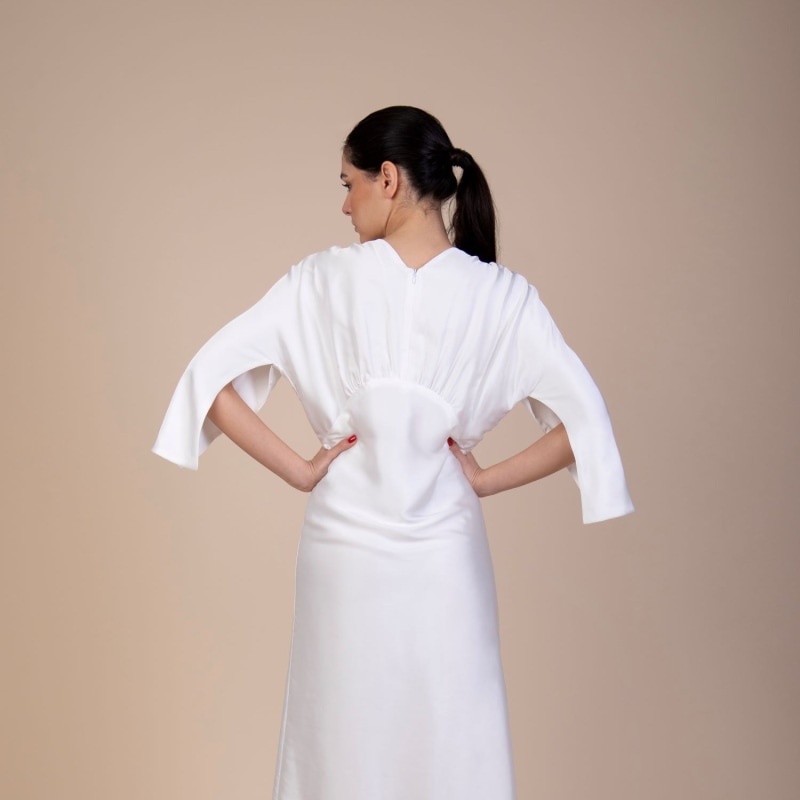 Thumbnail of Olivia Silk Satin In Pearl White With Cloak Sleeves image